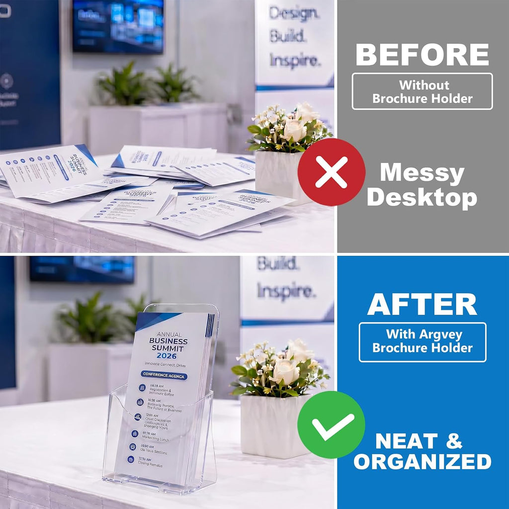 clear 4x9 trifold brochure holder, acrylic rack card, side view
