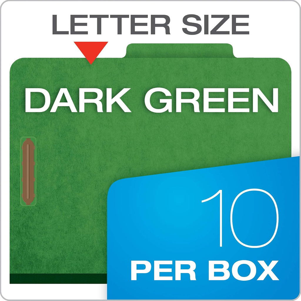 Pendaflex Classification Folders, Standard, 3 Dividers, Embedded Fasteners, 2/5 Cut Tab, Dark Green, Letter, 10/BX (24097), Letter (Pack of 5)