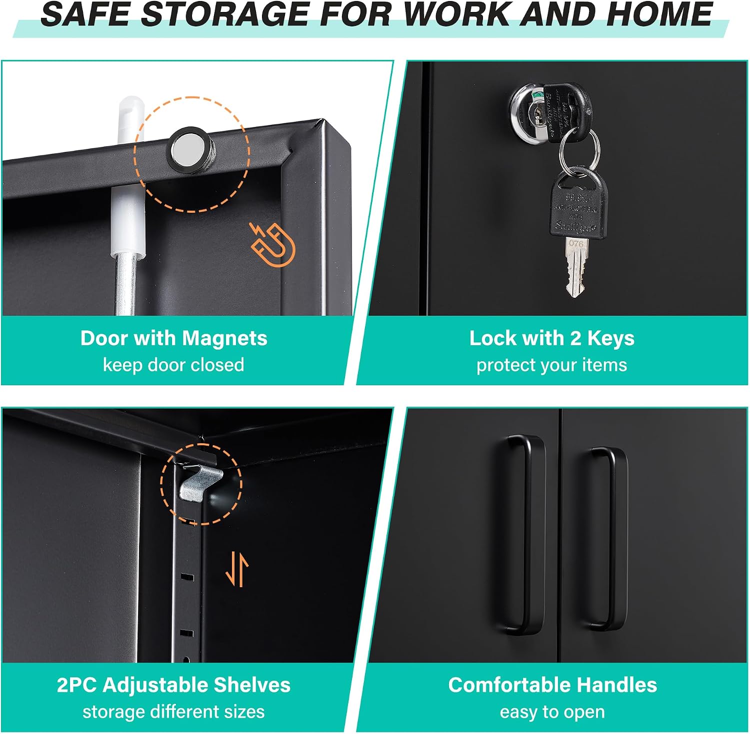 Metal Storage Cabinet Locked Steel Cabinet with 2 Adjustable Shelves,Office Cabinet Locking Tool Cabinets,Kitchen Storage Cabinets Metal Locker Small Counter Height Storage Cupboard 36" H