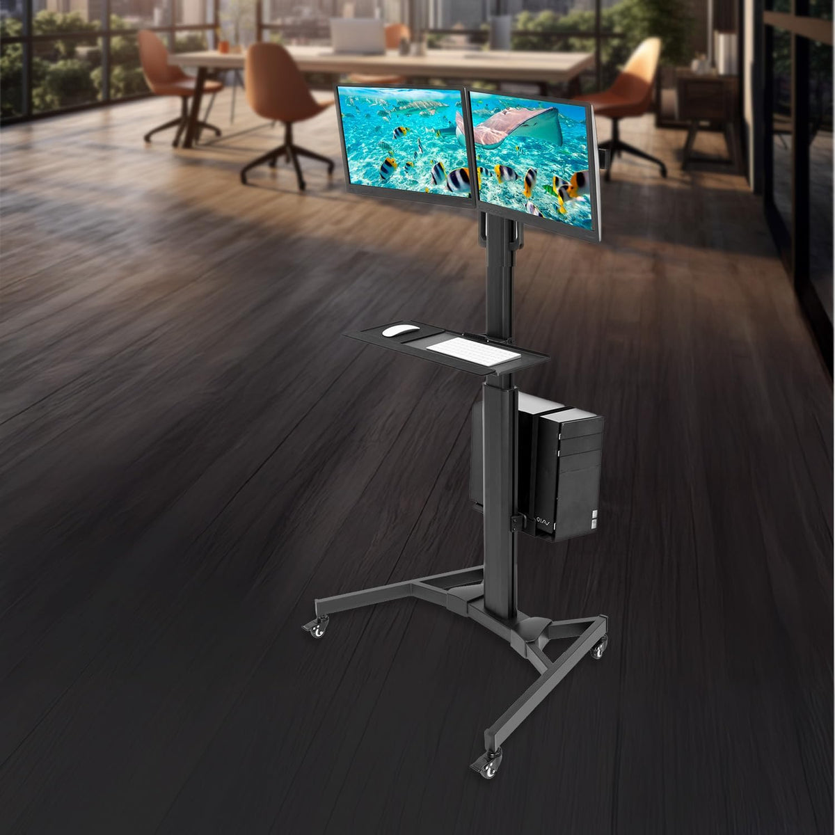 Mount-It! Dual Monitor Computer Cart – Mobile Standing Desk with Wheels, Roll...