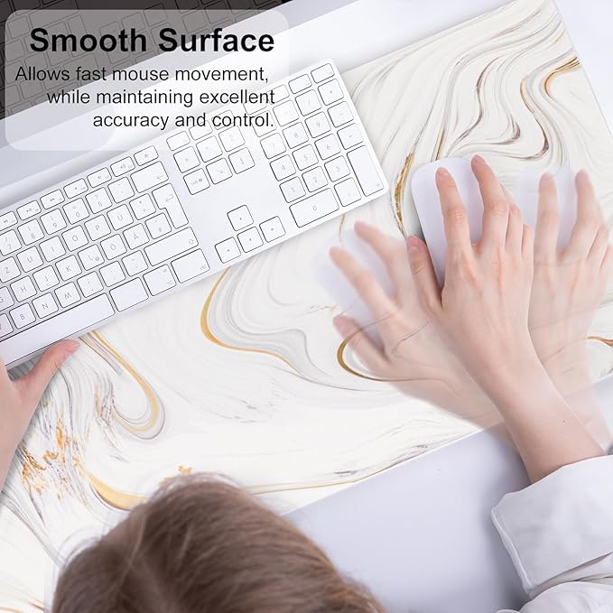 QIYI White Mouse Pad, Cute Marble Large Desk Mat, PU Leather Desk Protector - Image 4