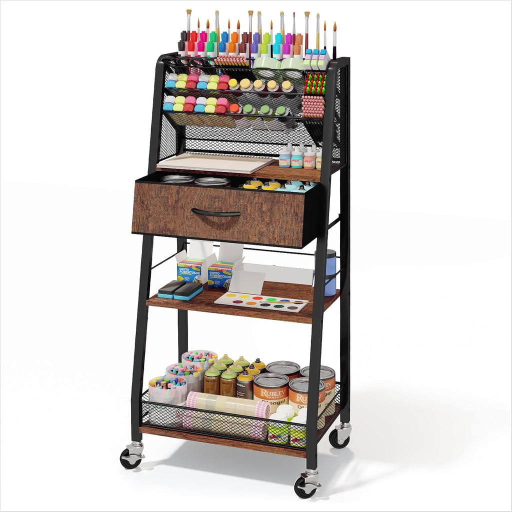 homsorout 3 tier rolling cart - metal utility shown in use