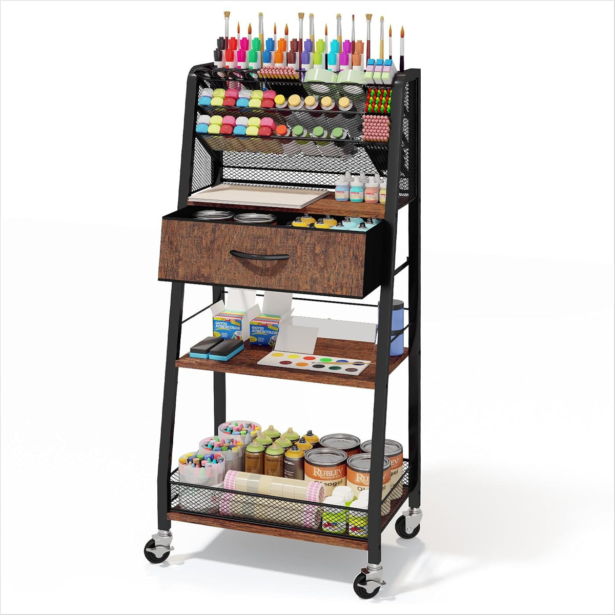homsorout 3 tier rolling cart - metal utility shown in use