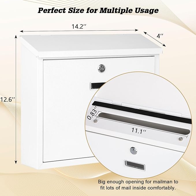 xydled Mail Boxes with Key Lock, Locking Mailbox Wall Mounted, Security Metal - Image 2