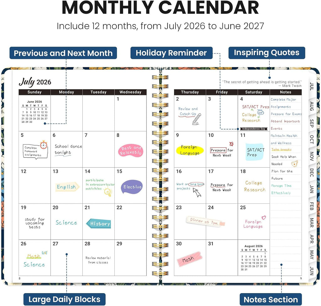 ZOTIA Planner 2026-2027 Weekly & Monthly Calendar Planner Jul 2026-Jun 2027 | Teacher and Student Calendar Agenda Book with Tabs, 6.3" x 8.5", Ideal for School and Office, Floral Planner, Plant