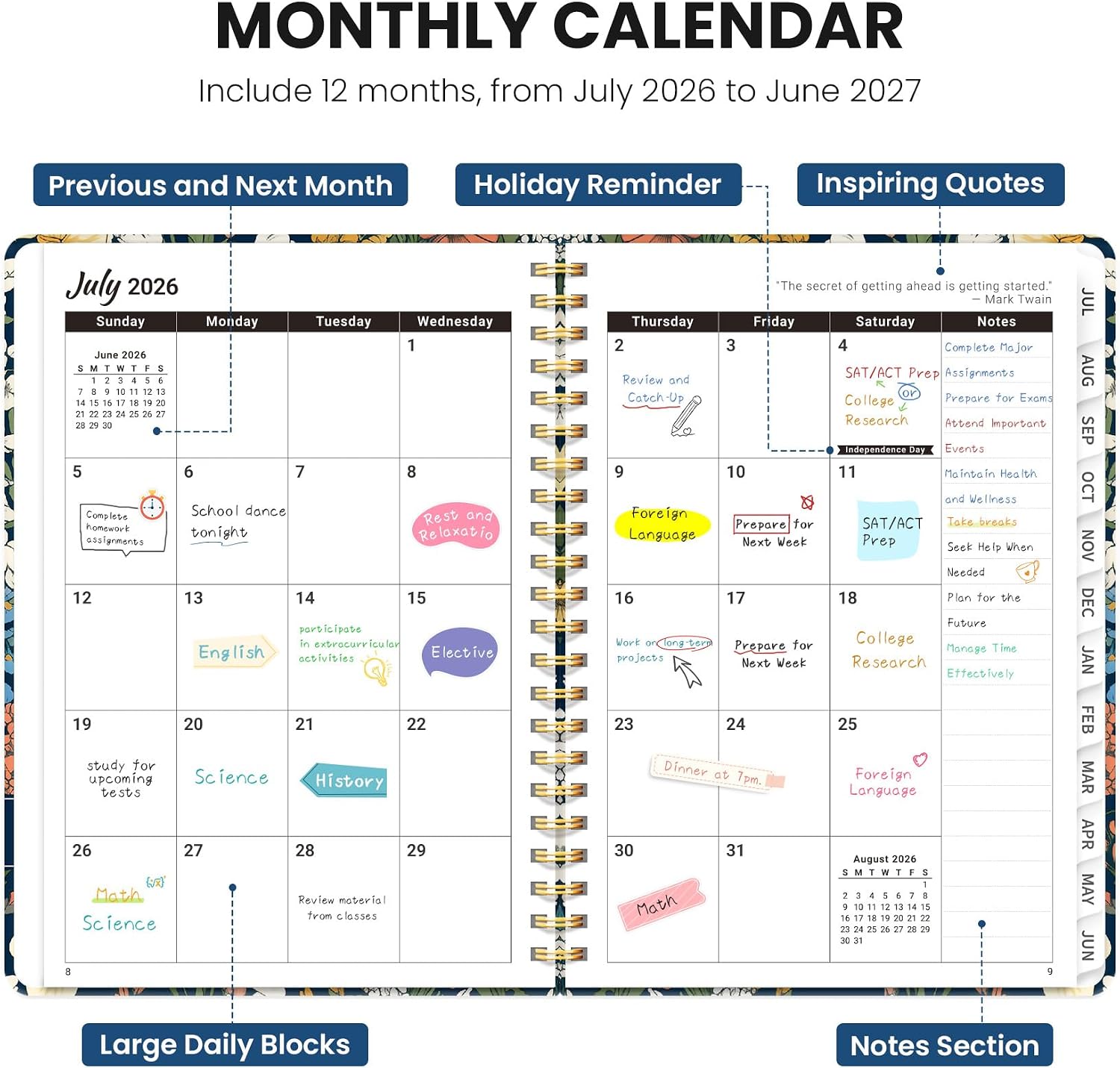 ZOTIA Planner 2026-2027 Weekly & Monthly Calendar Planner Jul 2026-Jun 2027 | Teacher and Student Calendar Agenda Book with Tabs, 6.3" x 8.5", Ideal for School and Office, Floral Planner, Plant