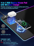 Mouse Pad with Magnetic Wireless Charging, Large Desk Pad Protector, RGB Black - Image 2