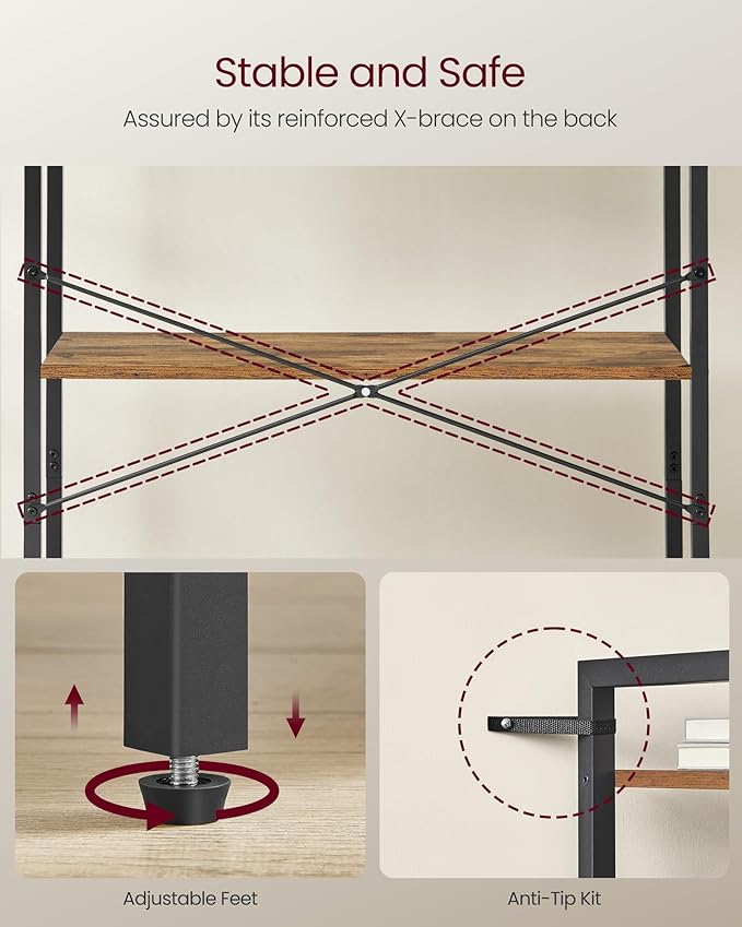 VASAGLE 4-Tier Tall Bookshelf, Large Bookcase - Image 5
