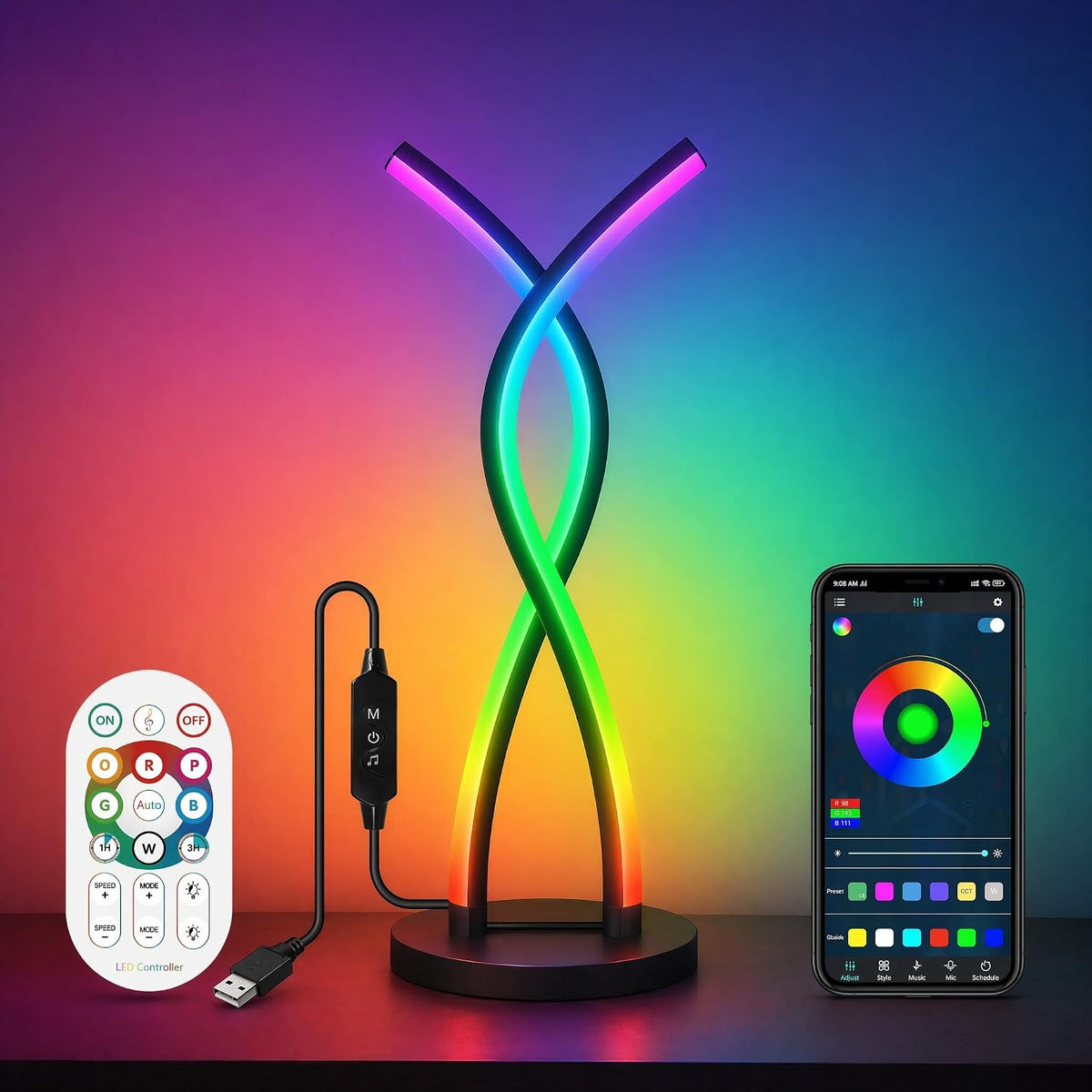 Modern Spiral LED Desk Lamp, Smart RGB Table Lamp with Music Sync & APP C...