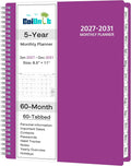 Monthly Planner 2027-2031, 5-Year Calendar Planner 2027-2031, Jan 2027 – Dec 2031, 8.5 x 11 In, Ruled Spread, Flexible Cover, Spiral Wirebound, Pocket, 60 Coated Monthly Tabs, Notes ＆ Habit Tracker, A4 Planner, Purple