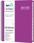 Monthly Planner 2027-2031, 5-Year Calendar Planner 2027-2031, Jan 2027 – Dec 2031, 8.5 x 11 In, Ruled Spread, Flexible Cover, Spiral Wirebound, Pocket, 60 Coated Monthly Tabs, Notes ＆ Habit Tracker, A4 Planner, Purple