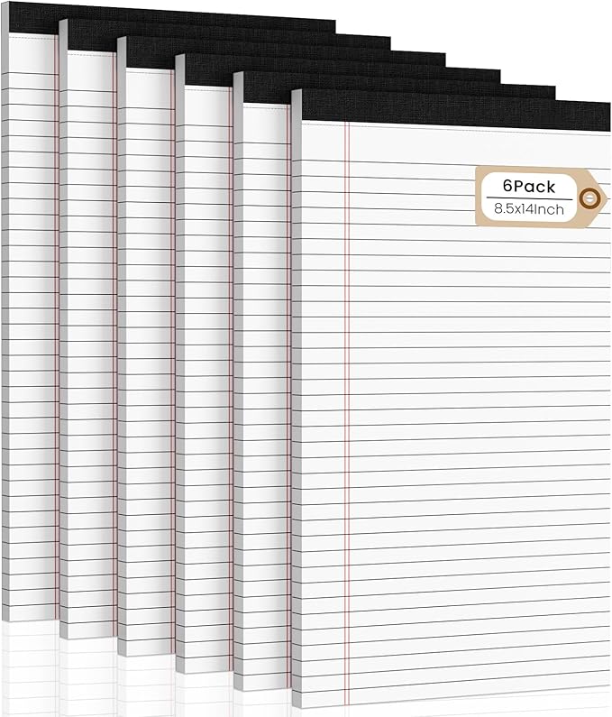 Legal Pads 8.5 x 14 Note Pads, 6 Pack Writing Pads Wide Ruled Notepads by NotePads