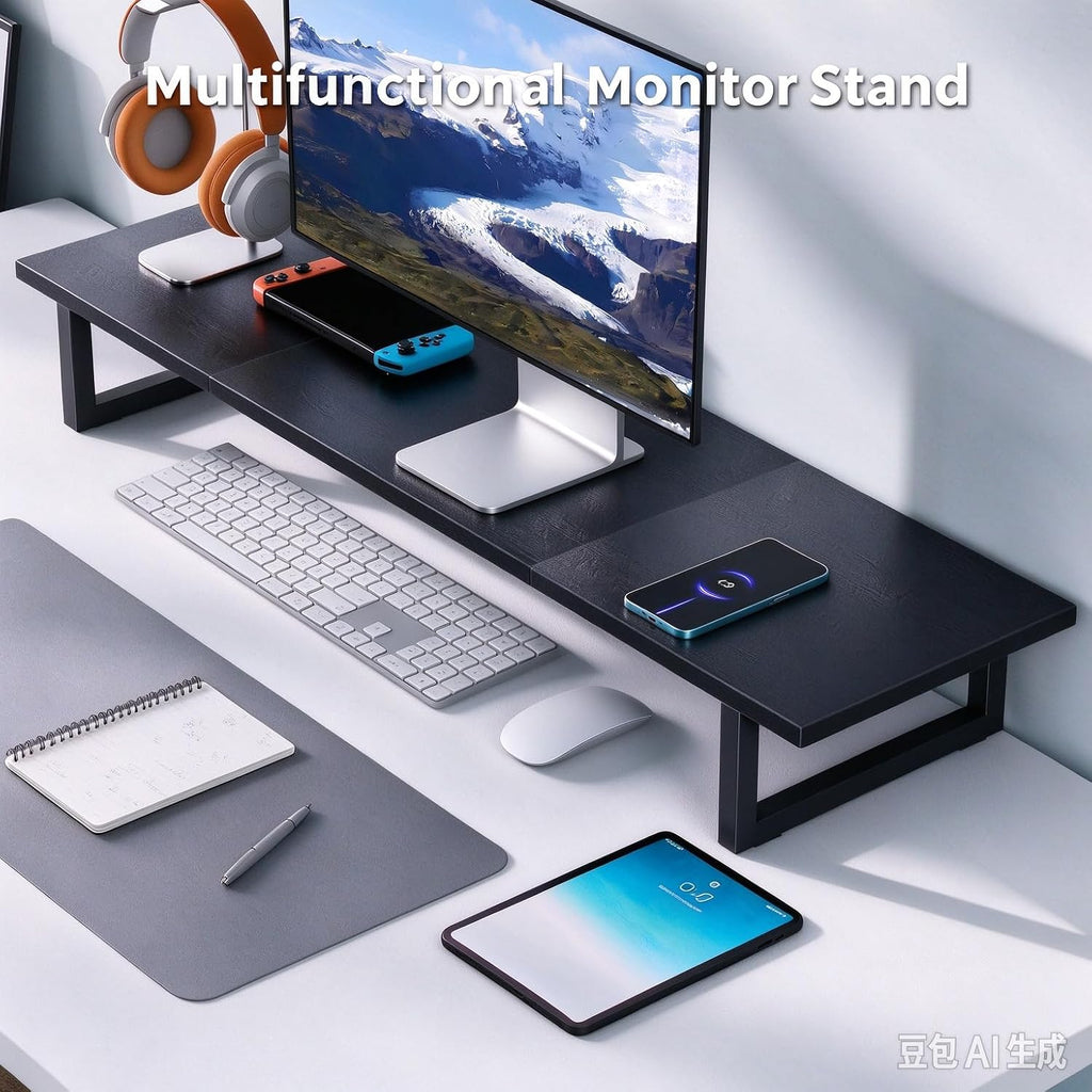 simple trending dual monitor stand riser, 38" computer showing dimensions