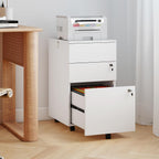 Giantex 3-Drawer File Cabinet with Lock, 27-Inches Storage Cabinet with 2 Side Hooks, Mobile Printer Stand, Wheels, 4 Keys, Vertical Filing Organizer fits Letter/A4 Size for Home Office (White)