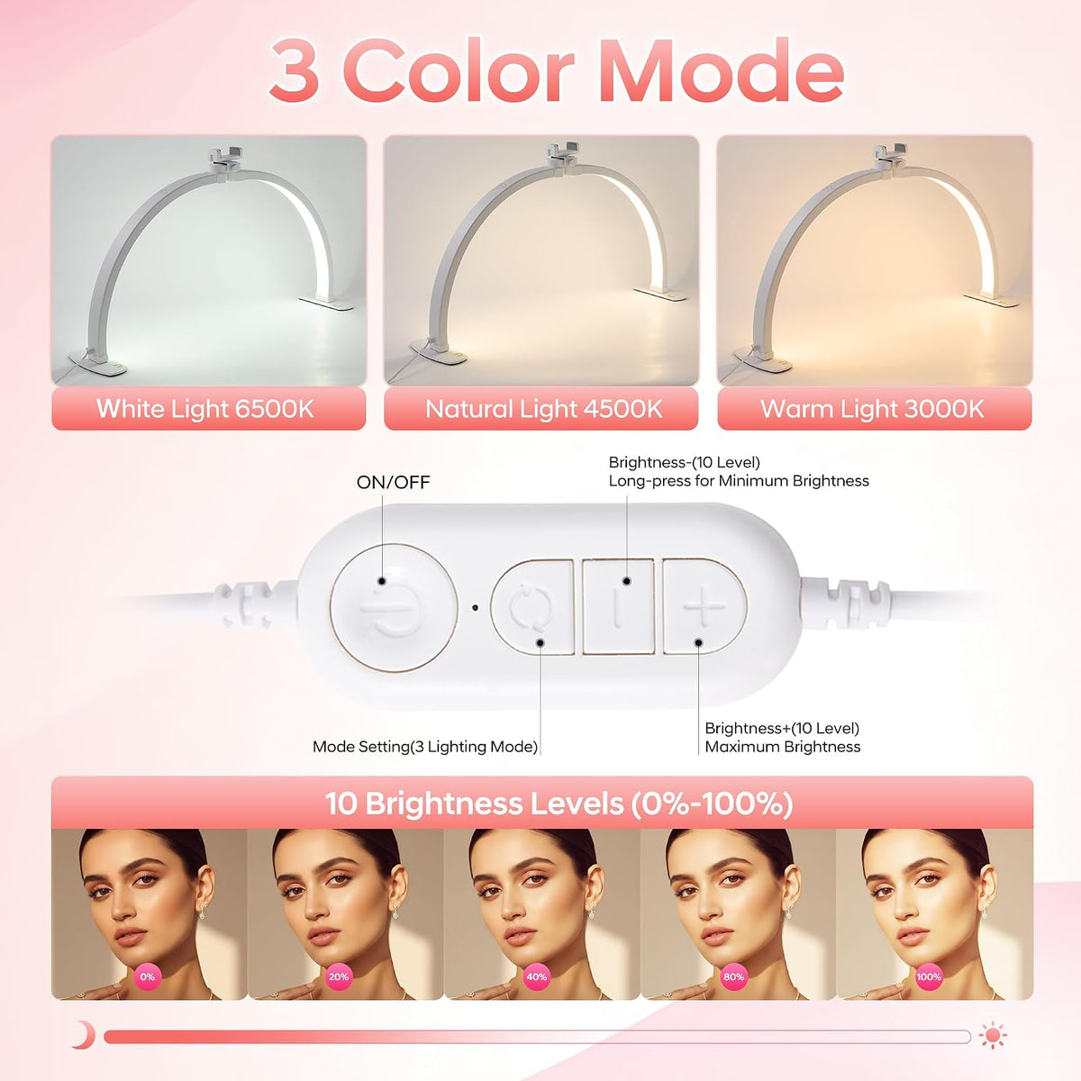 SHIVARA Nail Light for Desk, 29" Half Moon Light for Nail Desk, White