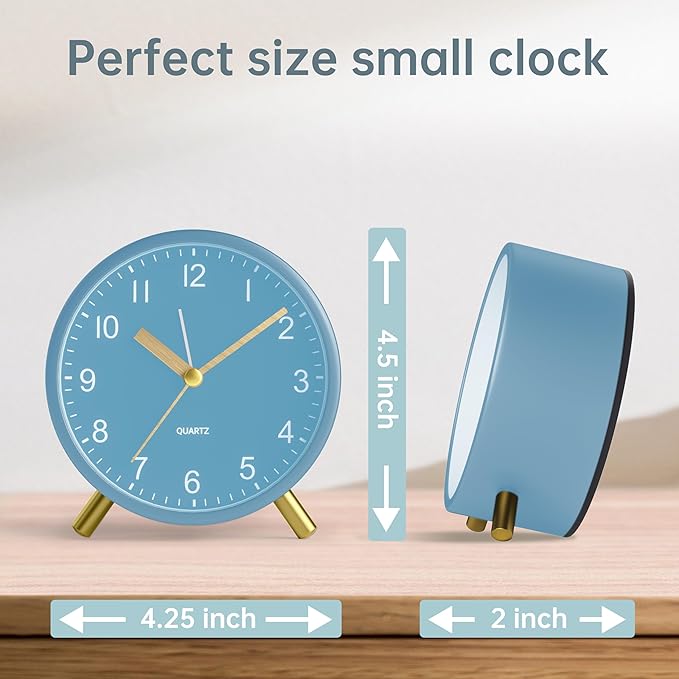 Analog Alarm Clock, 4 inch Super Silent Non Ticking Small Clock - Image 7