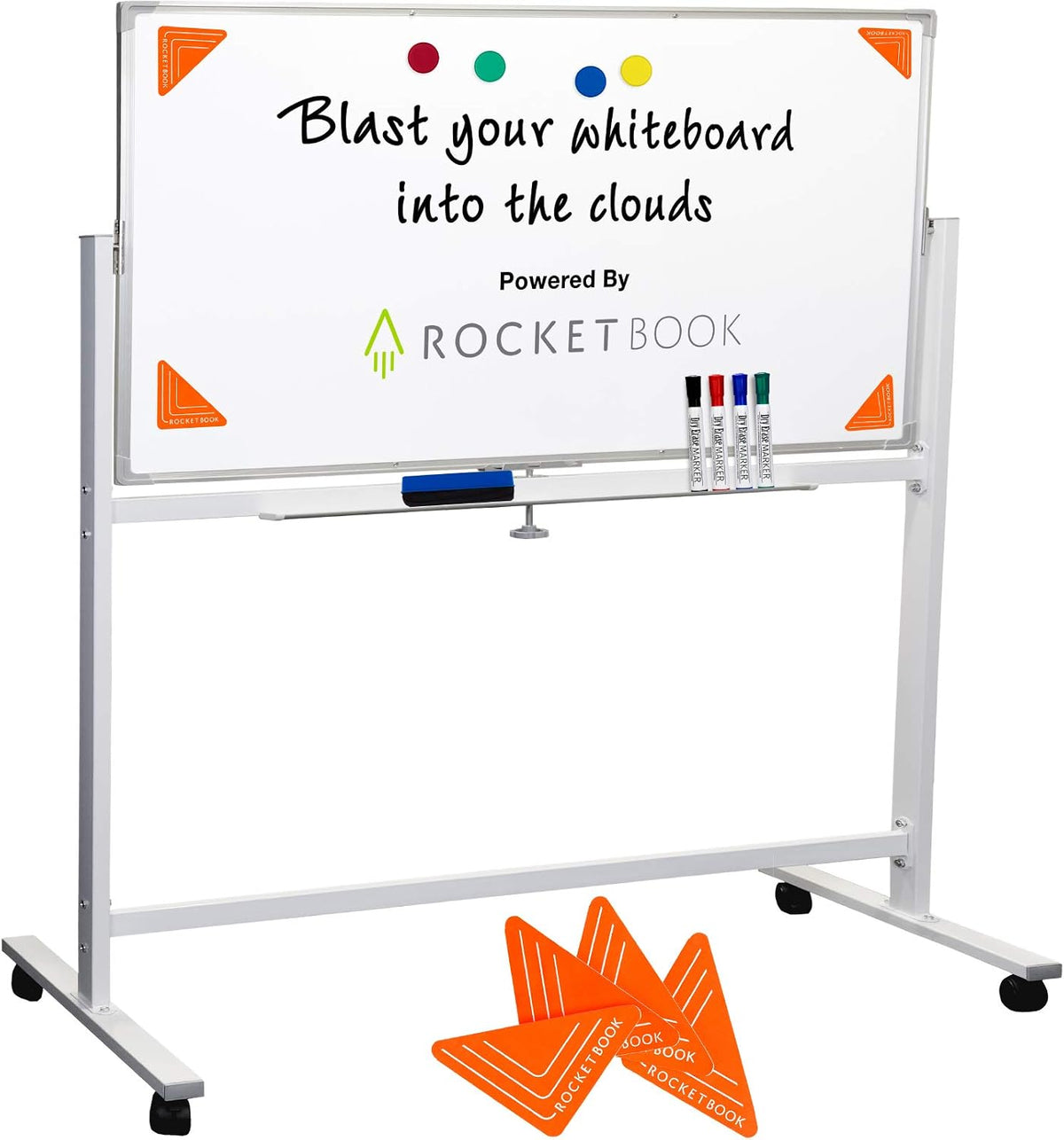 Excello Global Products Reversible Whiteboard on Wheels - 48"x32" w...