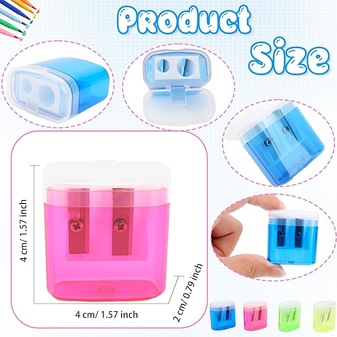120 Pieces Pencil Sharpeners Bulk Colored Dual Holes Sharpeners Portable Manual - Image 2