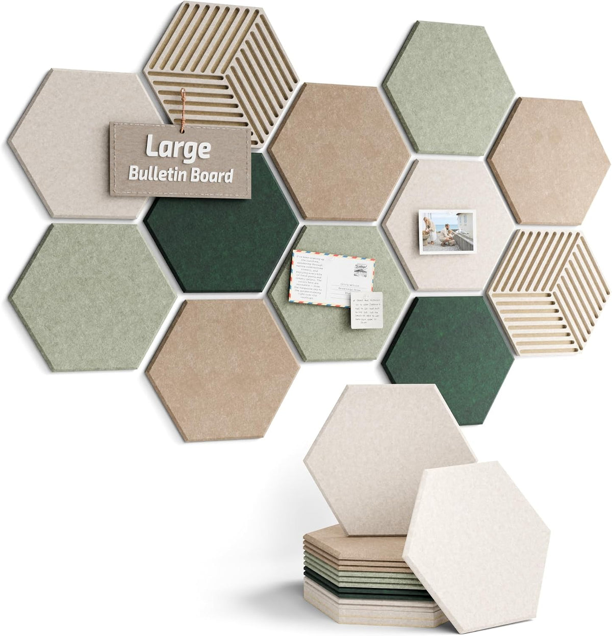 Fluxynara 12-Pack Hexagon Felt Bulletin Board Tiles, Nordic Moss
