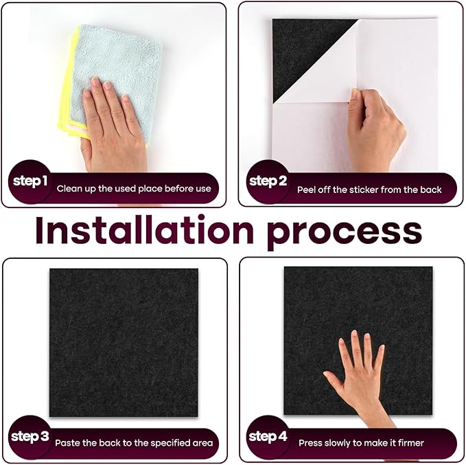 Bouiexye Felt Cork Board Tiles 6 Pack Black Bulletin Boards 12"x12" - Image 4