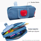 Haumei Canvas Pencil Case Large Capacity, Big Denim Pen Pouch - Image 3