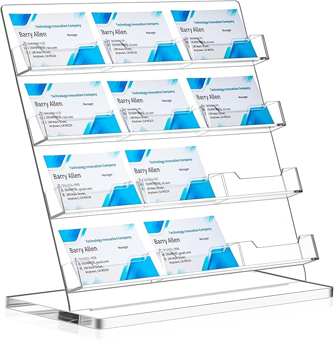 Dunzoom Business Card Holder for Desk 12 Slots Clear Gift Card Display Acrylic by Dunzoom