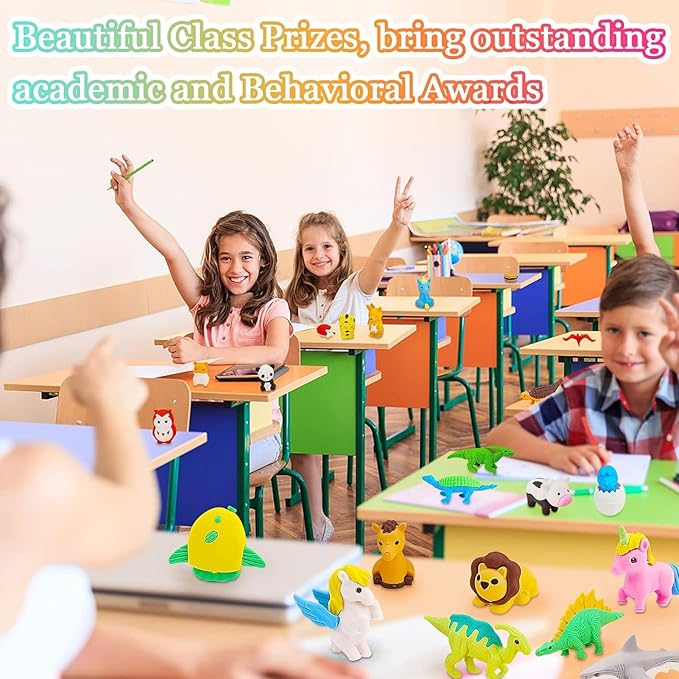 URSKYTOUS 150Pcs Animal Erasers Kids Desk Pets Pencil Erasers 3D Puzzle Bulk - Image 9