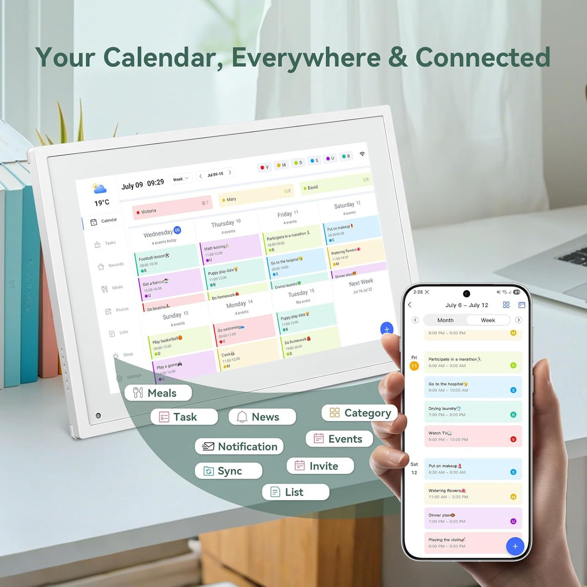 Digital Calendar,10.1 Inch Planner Electronic Calendar&Chore Chart,Smart ...