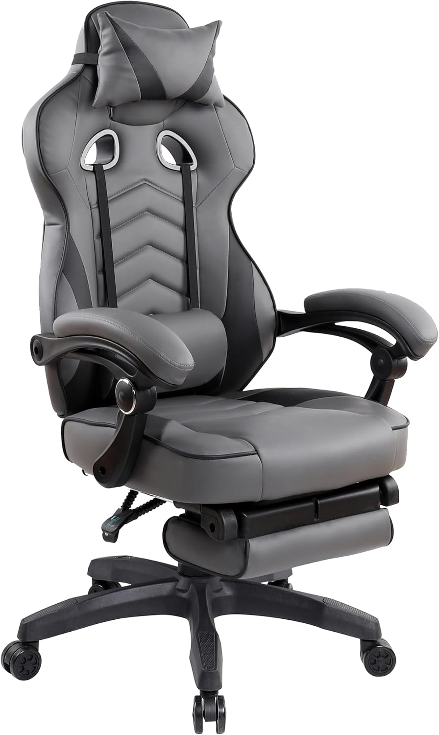 Techni Mobili Executive Gaming Chair with Footrest, 150° Reclining, Grey