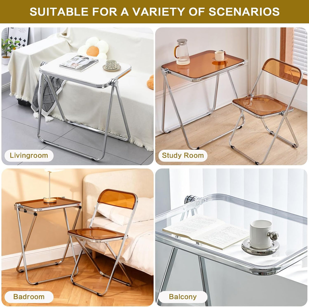 Acrylic Folding Table TV Tray Small Side Table - Tawny