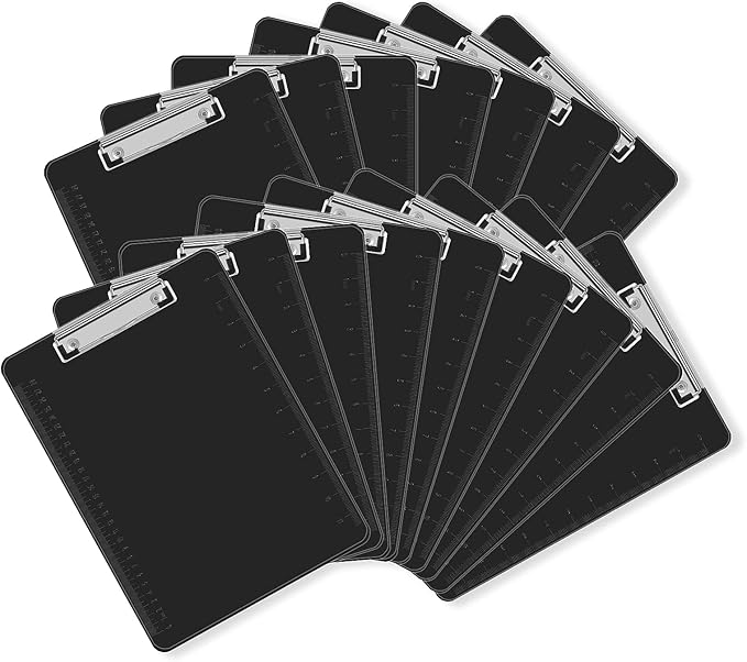 Black Clipboards, PANDRI 16 Pack Plastic Clipboards by PANDRI