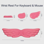 Angel Wing Wrist Rest,Cute Wrist Rest for Keyboard and Mouse,Hand Rests Set Include Ergonomic Keyboard & Mouse Hand Rest and Coaster,Filled Resilient Memory Foam,for Work,Study,Gaming (Pink)