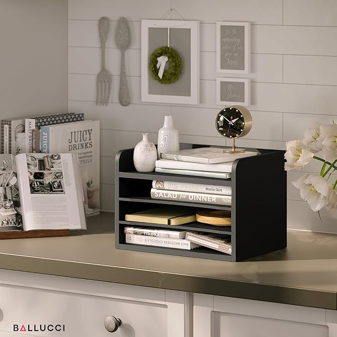 Ballucci File Organizer, 4-Tier Office Desk Organizer, Open Top Wood Paper - Image 7