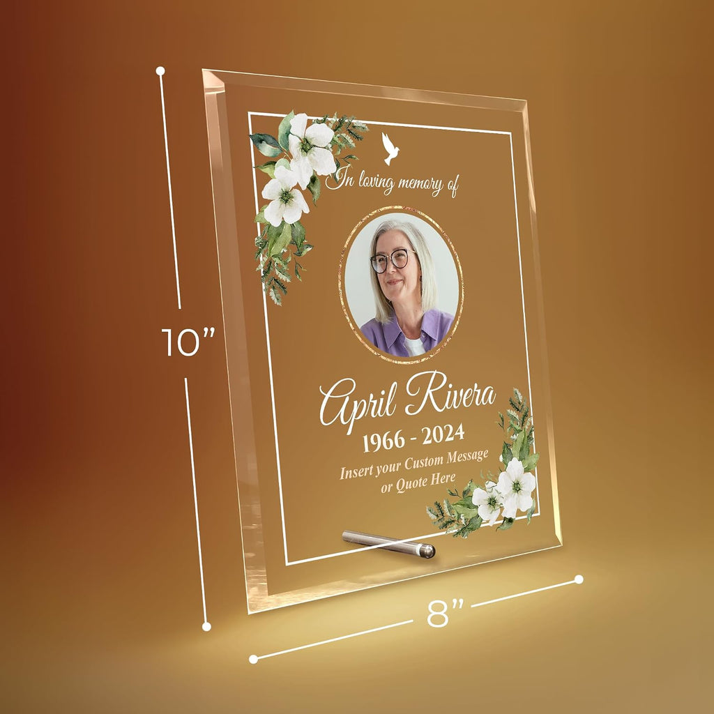 Personalized Memorial Glass Plaque, Custom Glass Plaque for Loss of Loved One, Keepsake Sympathy Gift and Celebration of Life Décor (8"x10", Design 2 (8x10))