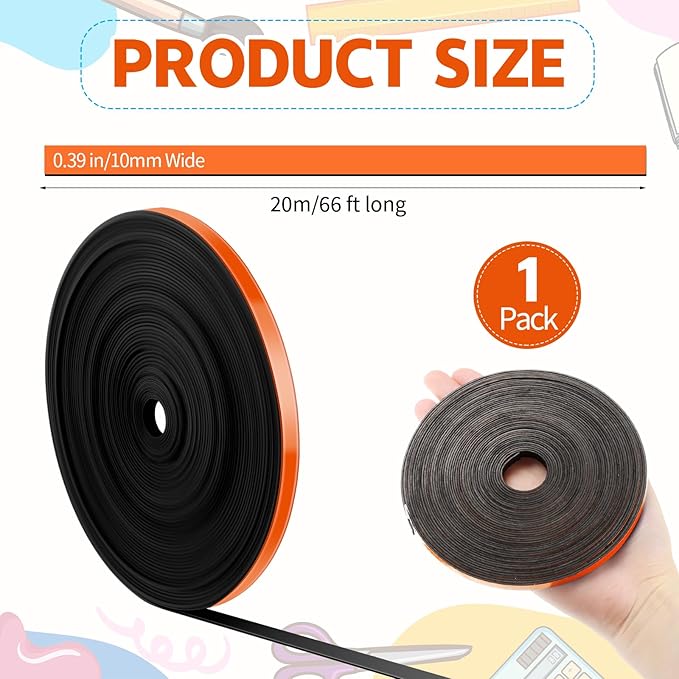 AmazingSpark Magnetic Tape Roll Thin Strips, 0.39 Inch x 66 Feet Magnetic Board - Image 2