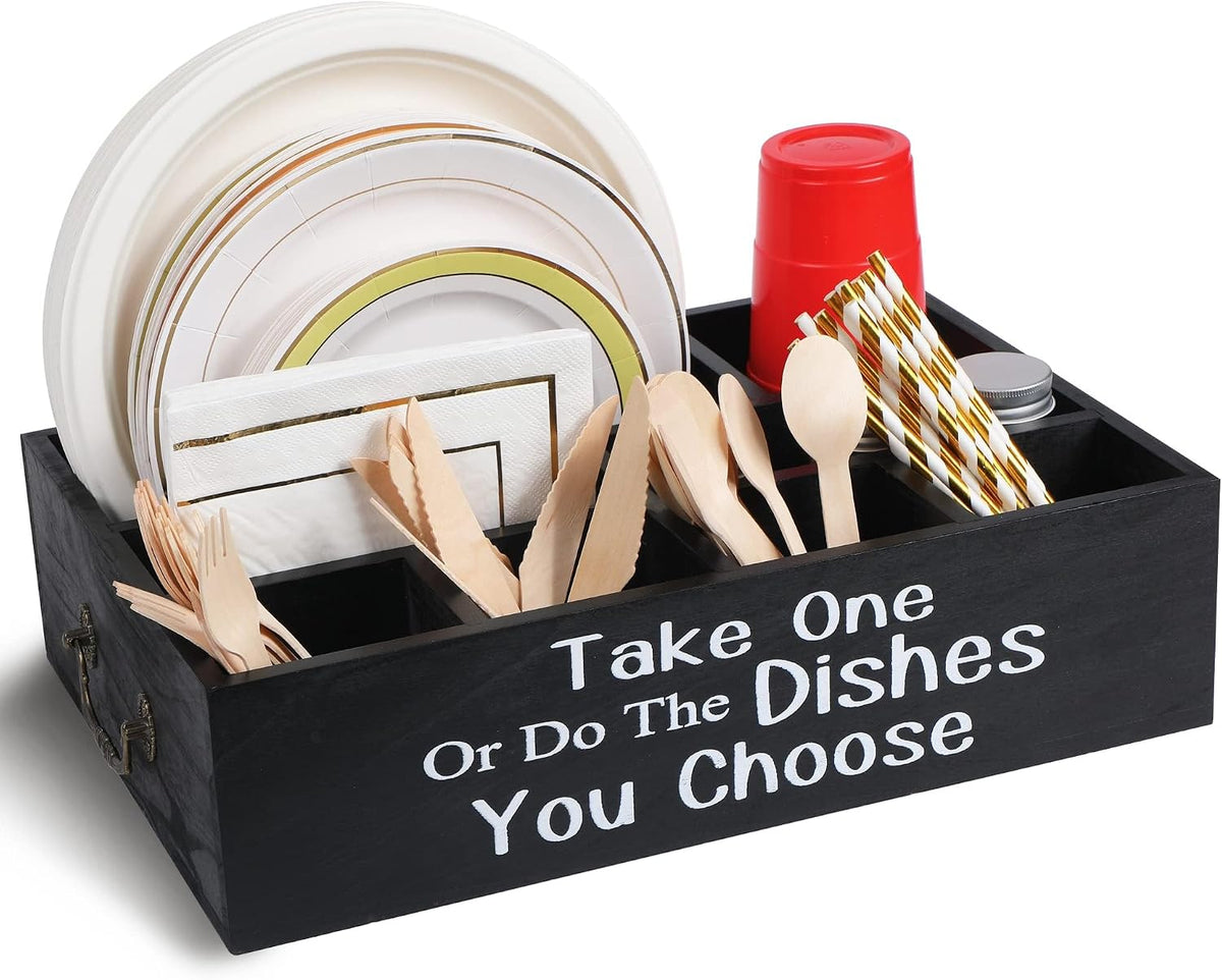 Large Paper Plate Holder Utensil Caddy Organizer for Countertop,Cups,Forks