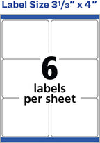 Avery Printable Shipping Labels, Sure Feed Technology, 3-1/3" x 4", White, Laser/Inkjet Printable, 60 Blank Mailing Labels (15264)