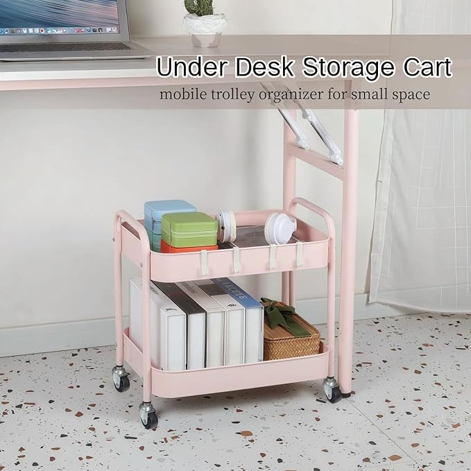 Ufriandz Pink 2 Tier Rolling Cart Metal - Image 2