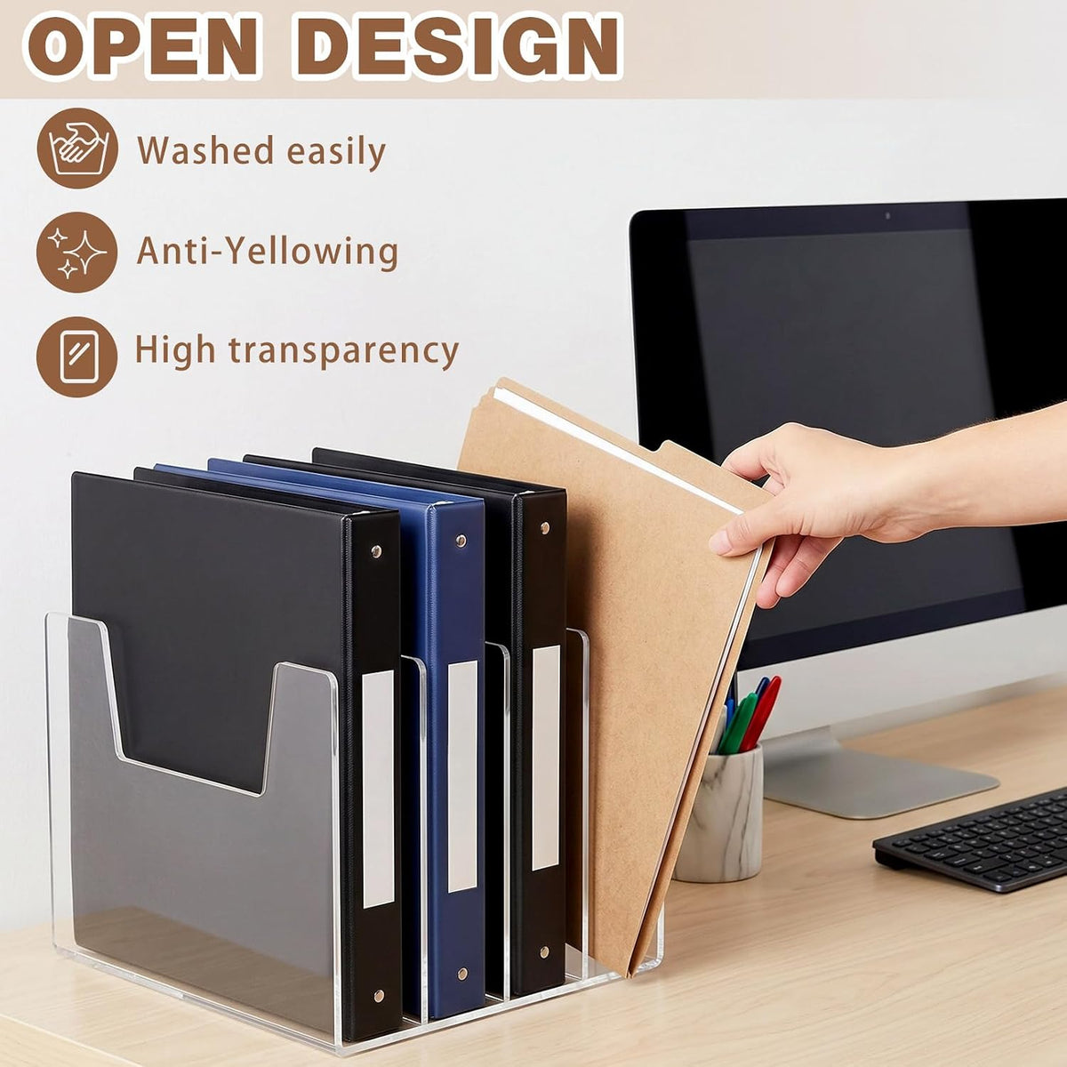 1 Pack 4 Section Clear Acrylic Desktop File Organizer Vertical File Sorter
