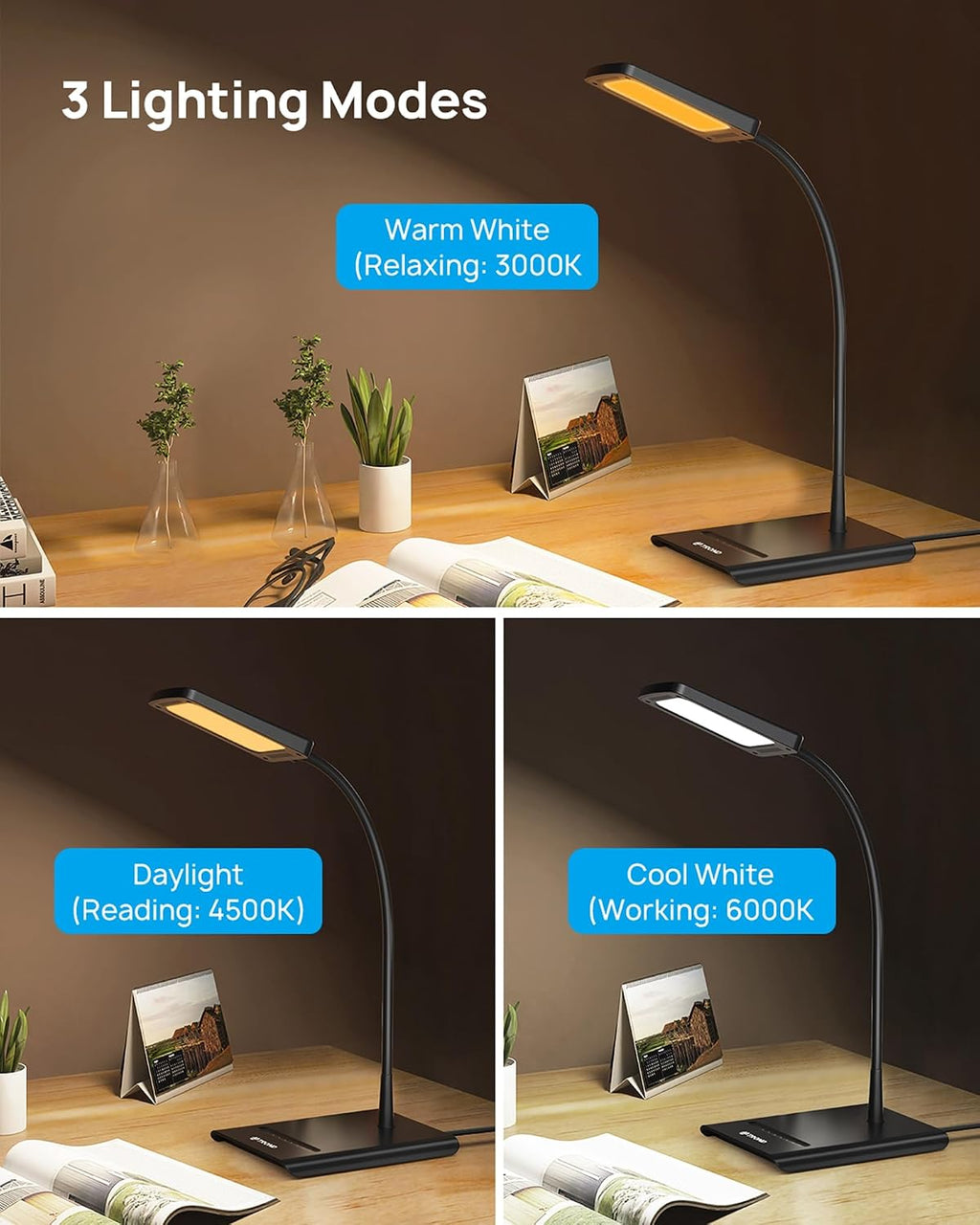 trond desk lamp, dimmable eye-caring table lamp, memory, side view