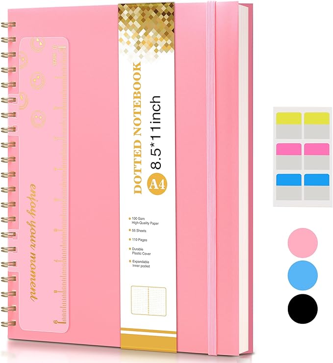 UEBZFOCS Dotted Notebook, Spiral Notebook Journal 8.5” x 11”, A4 Large Dot Grid by UEBZFOCS