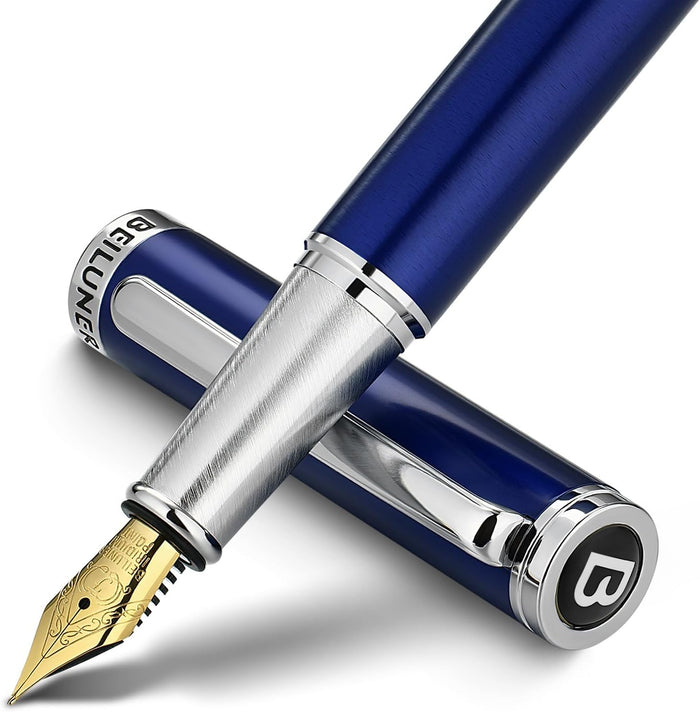 BEILUNER Luxury Fountain Pen Set,Solid 24K Gilded(Fine)-Charming Blue