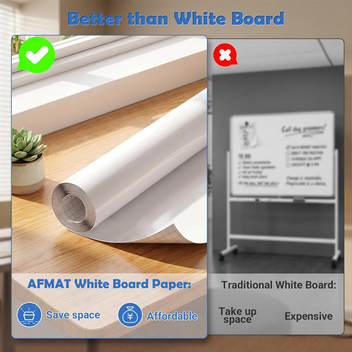 AFMAT Whiteboard for Wall, 8 x 4 ft White Board Sticker, 96 x 48 inches Dry E...
