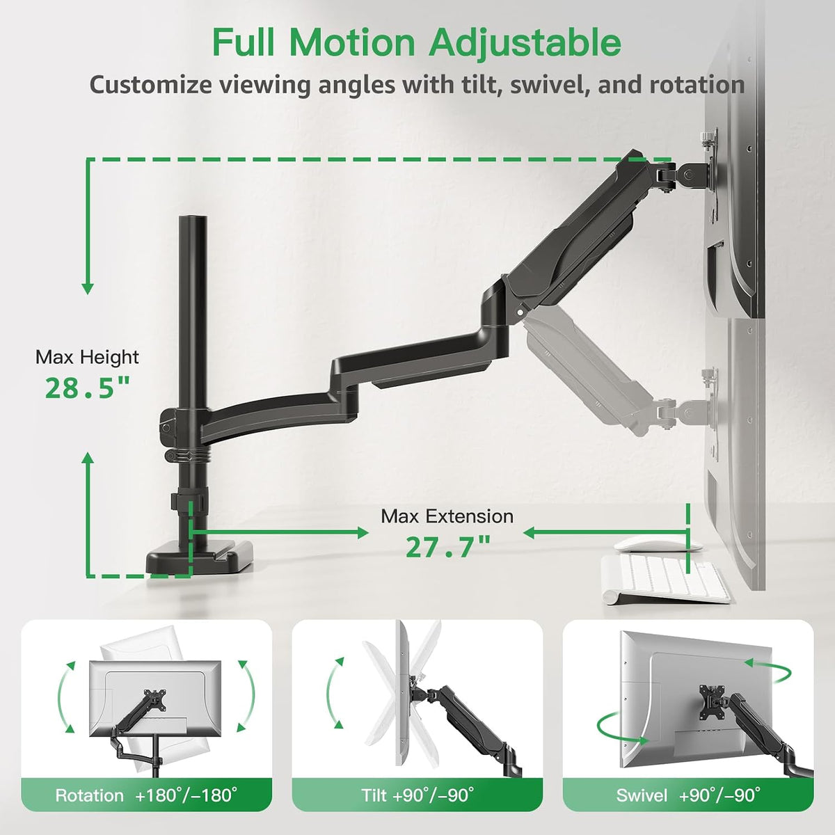 MOUNT PRO Single Long Monitor Arm, 13 to 32 inch Computer Monitor Desk Mount,...