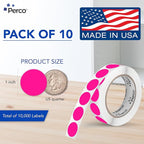 Perco Fluorescent Pink 1-Inch Perforated Circle Dot Sticker Labels — 10 Rolls - Image 2
