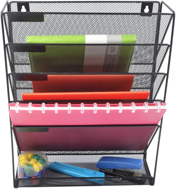 EASEPRES Hanging File Holder Organizer, 6 Tier Mesh Metal Wall Mount Document - Image 6