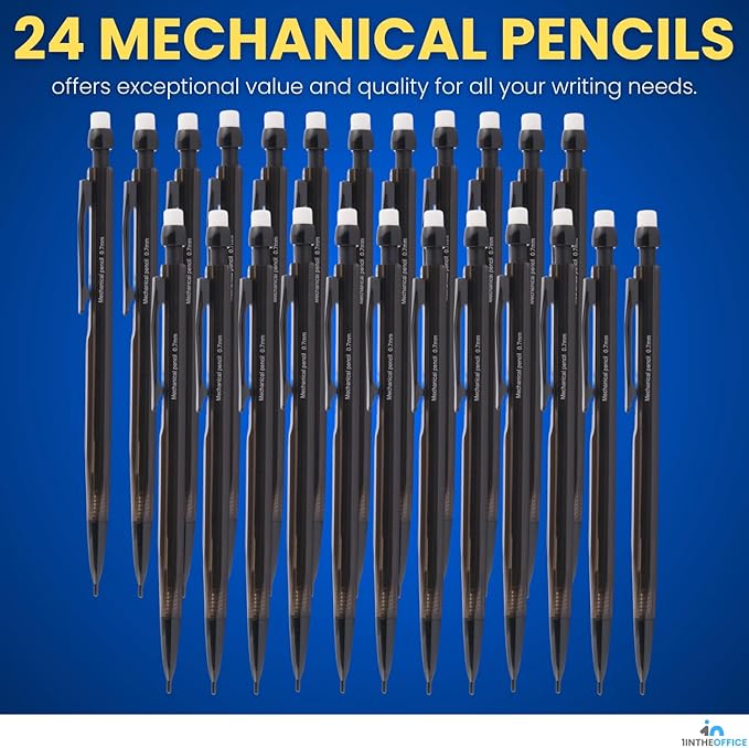 1InTheOffice Mechanical Pencils 0.7mm, HB Lead, Smoke Barrel 24 Pack - Image 6