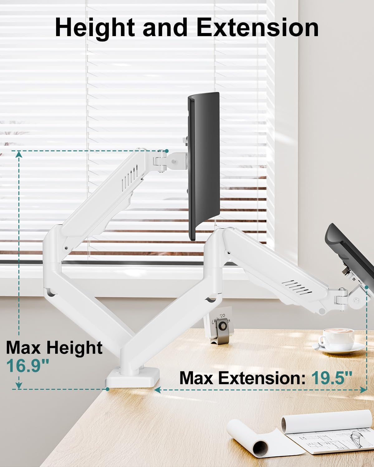 dual monitor arm desk mount fits max 32 showing dimensions