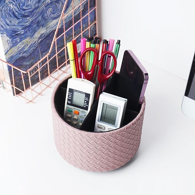 Hennaja Round Leather Art Supply Organizer, Remote Control Holder, 360 Degree - Image 6