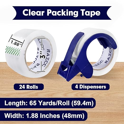 RAZCC Packing Tape, 24 Rolls Clear Heavy Duty Packaging Tape - Image 2